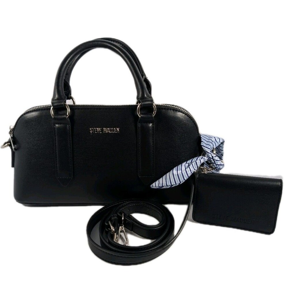 Steve Madden Bhope-D Mini Satchel Black Crossbody Strap Card Case Scarf NWT